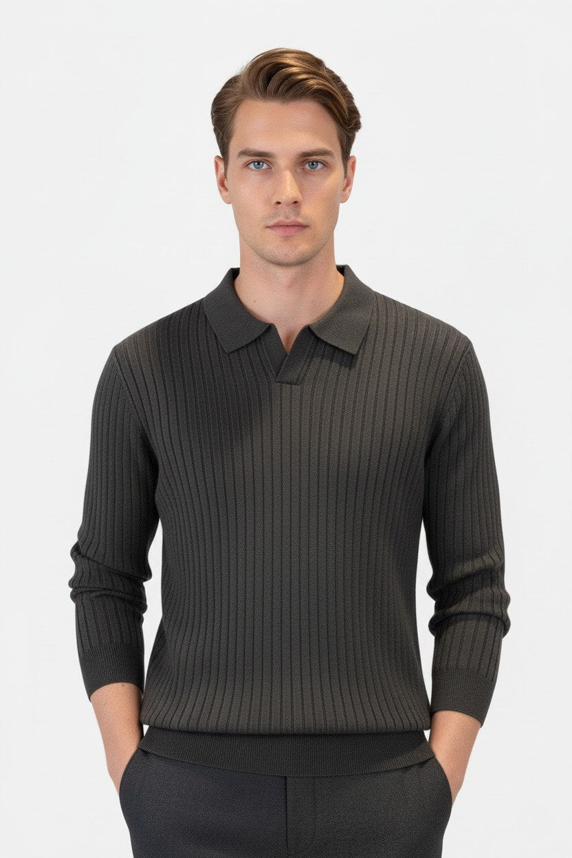 Caurelle | Men’s Knitted V-Neck Jumper – Polo Collar Autumn Winter
