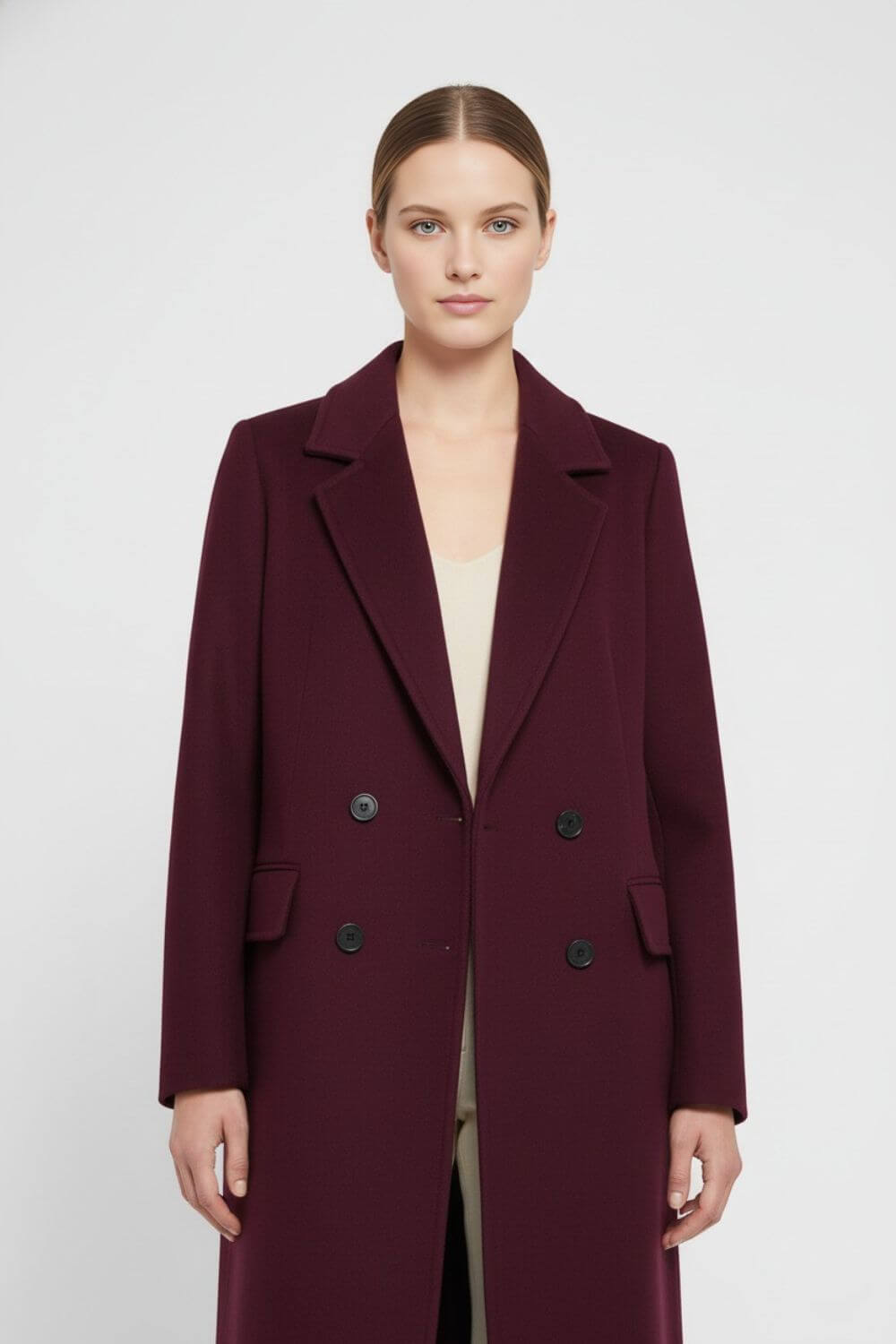 Caurelle | Women’s Long Wool Coat – Double-Breasted Lapel