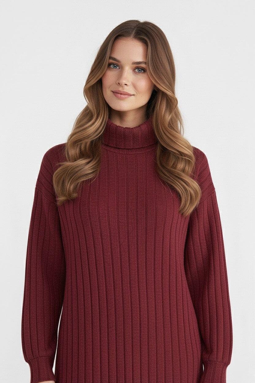 Caurelle | Women’s Roll-Neck Jumper Dress – High-Stretch Knit