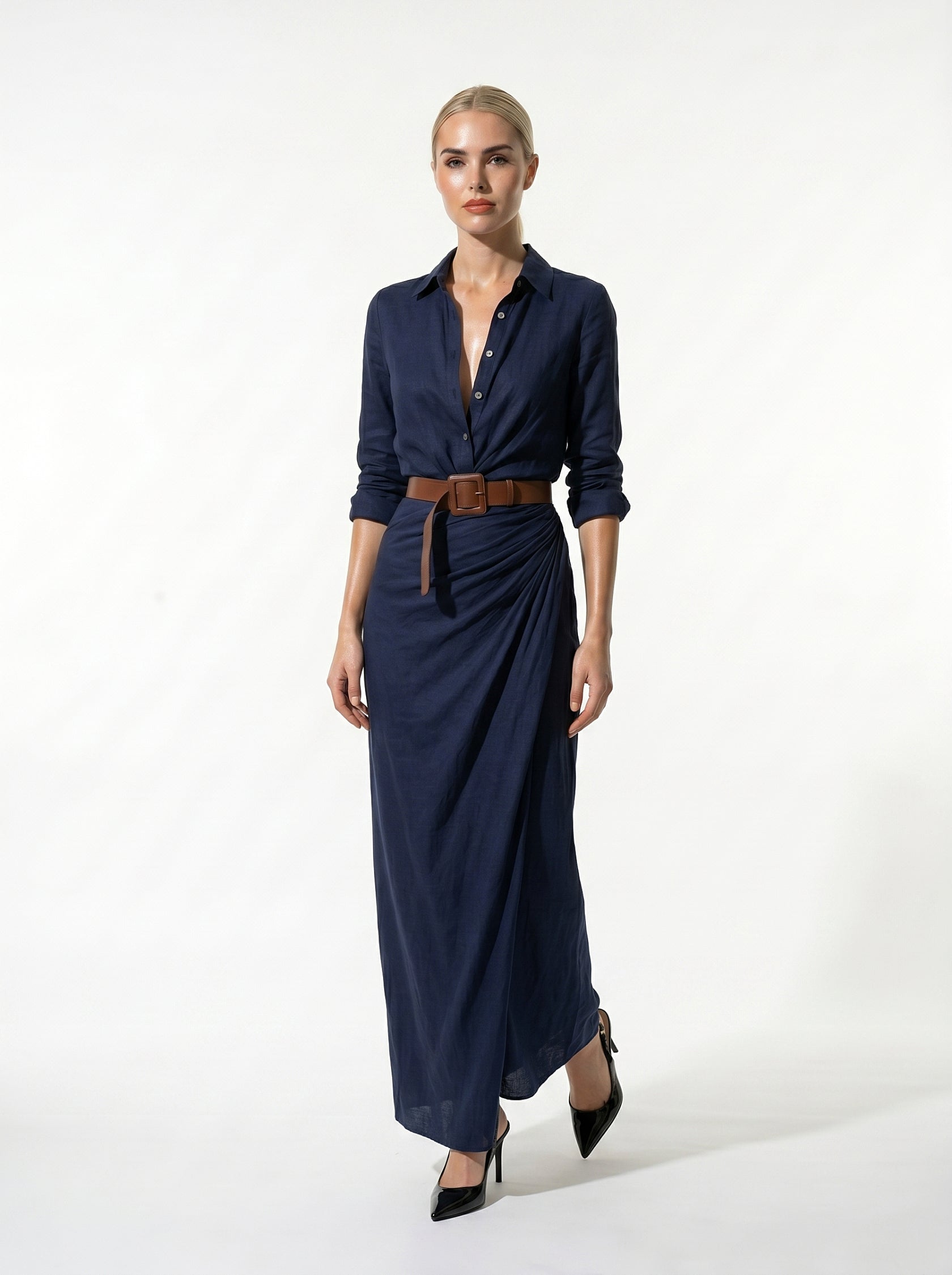 Caurelle | Women’s Lapel Wrap Maxi Dress Elegant Flowing Silhouette