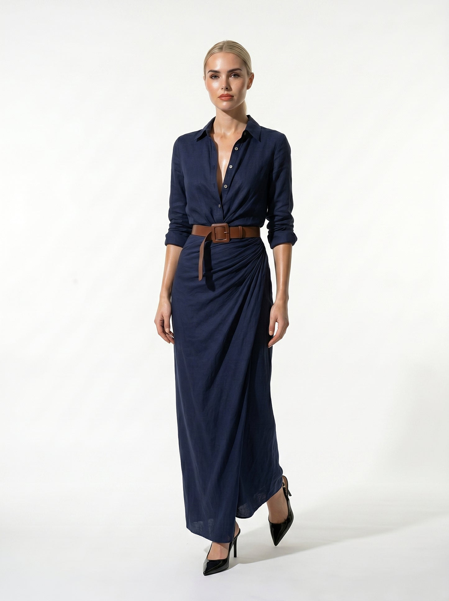 Caurelle | Women’s Lapel Wrap Maxi Dress Elegant Flowing Silhouette