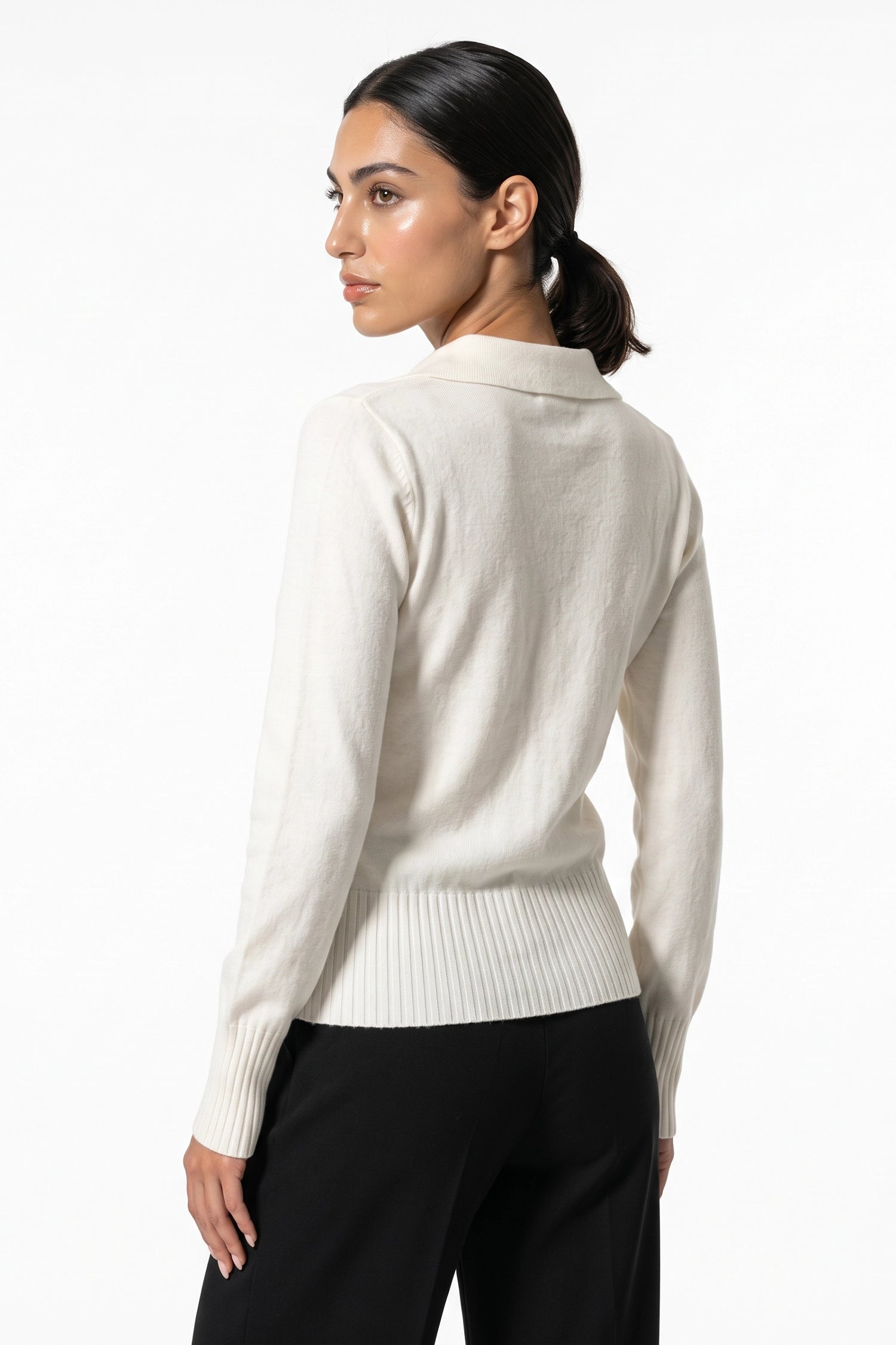 Women's Winter Knitted V Neck Polo Jumper with Long Sleeves