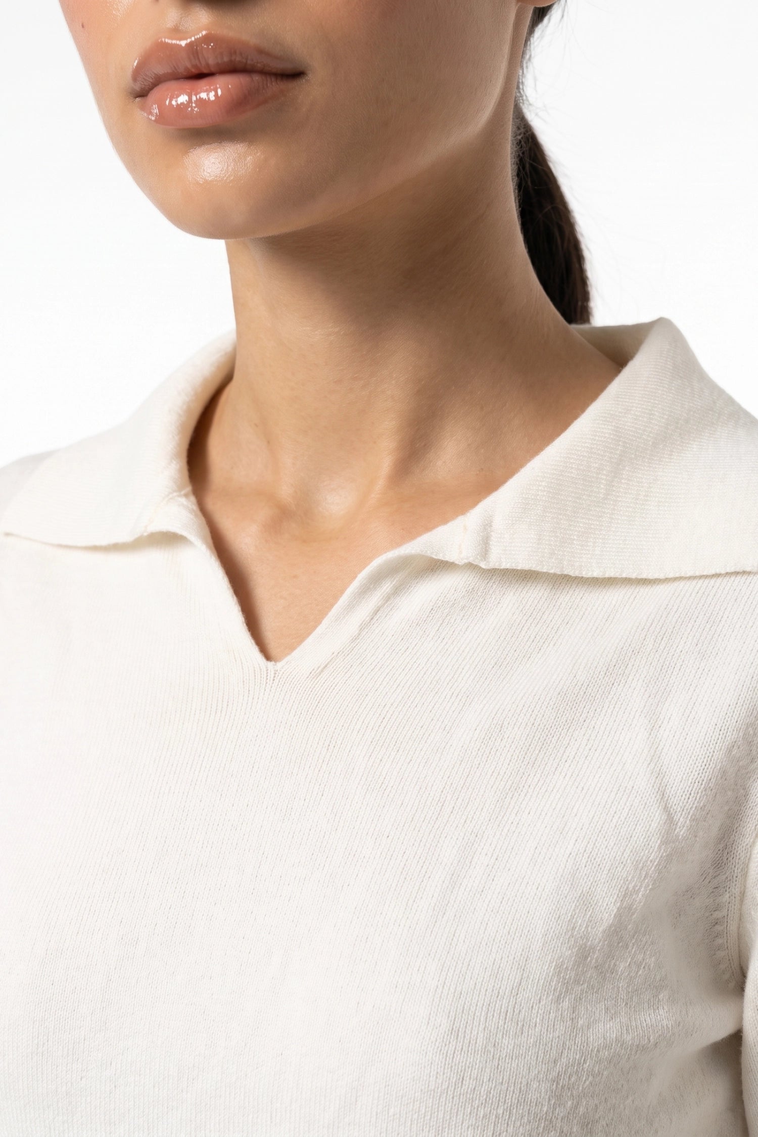 Women's Winter Knitted V Neck Polo Jumper with Long Sleeves