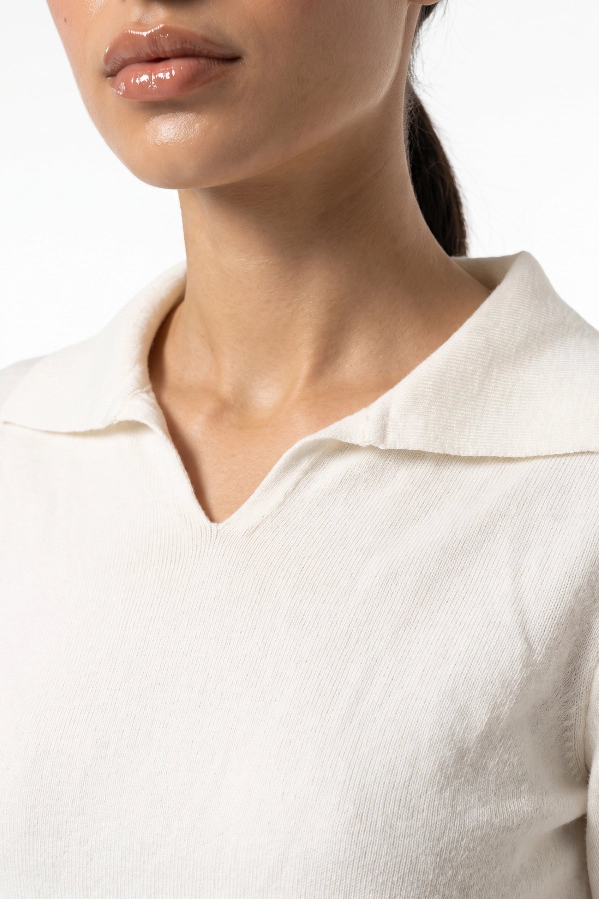 Women's Winter Knitted V Neck Polo Jumper with Long Sleeves