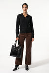 Women's Winter Knitted V Neck Polo Jumper with Long Sleeves
