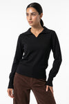 Women's Winter Knitted V Neck Polo Jumper with Long Sleeves