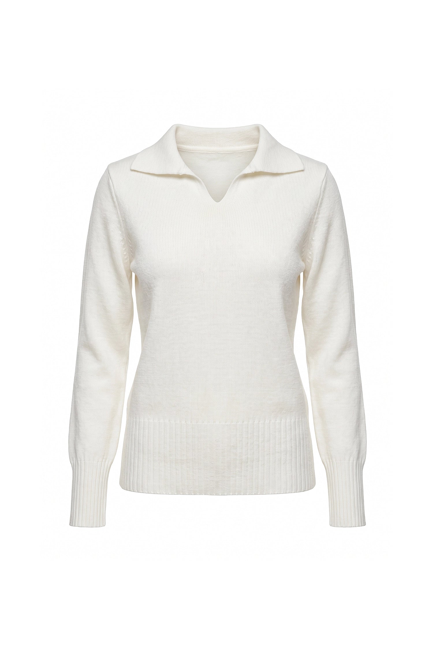 Women's Winter Knitted V Neck Polo Jumper with Long Sleeves