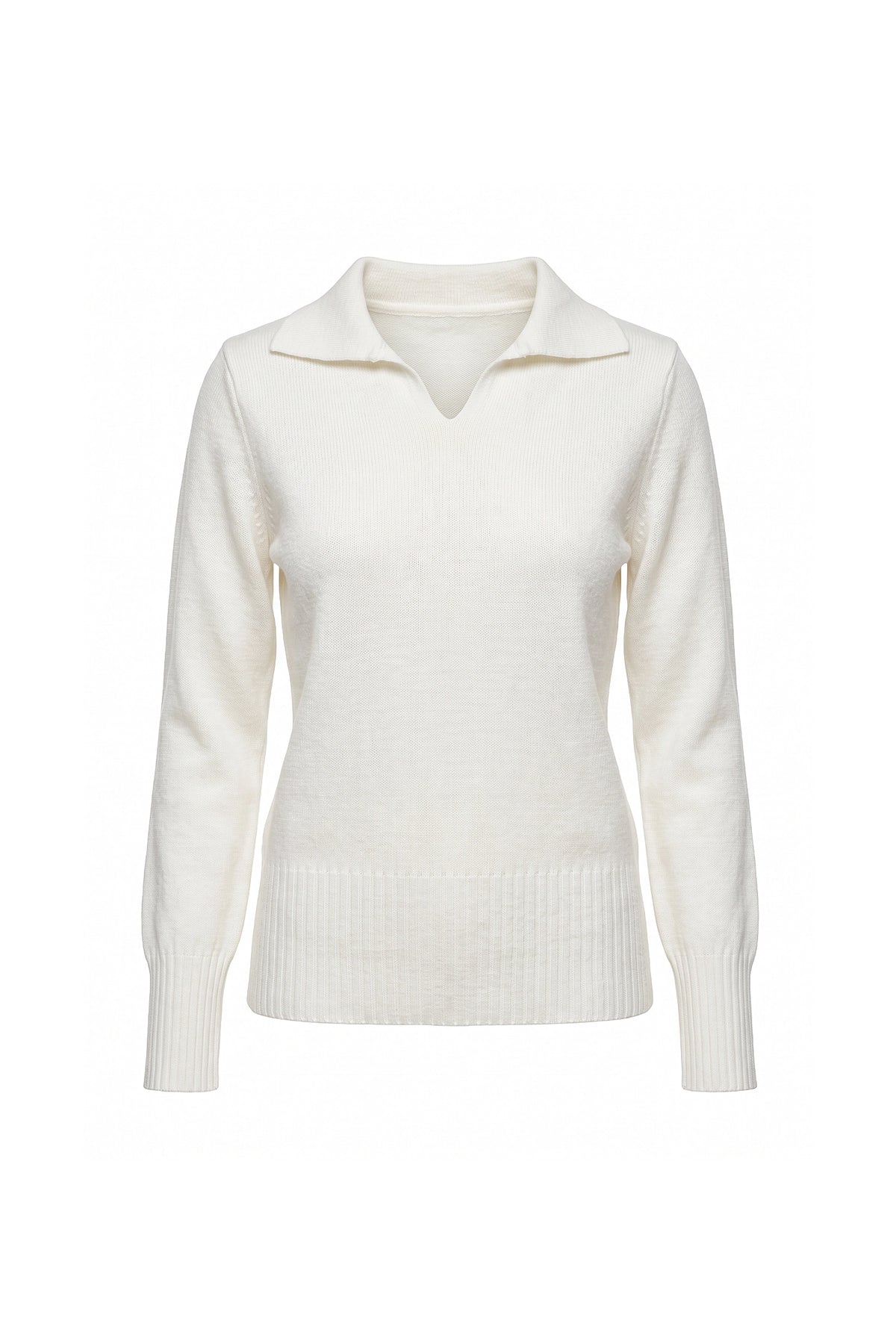 Women's Winter Knitted V Neck Polo Jumper with Long Sleeves