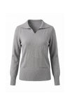 Women's Winter Knitted V Neck Polo Jumper with Long Sleeves