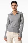 Women's Winter Knitted V Neck Polo Jumper with Long Sleeves