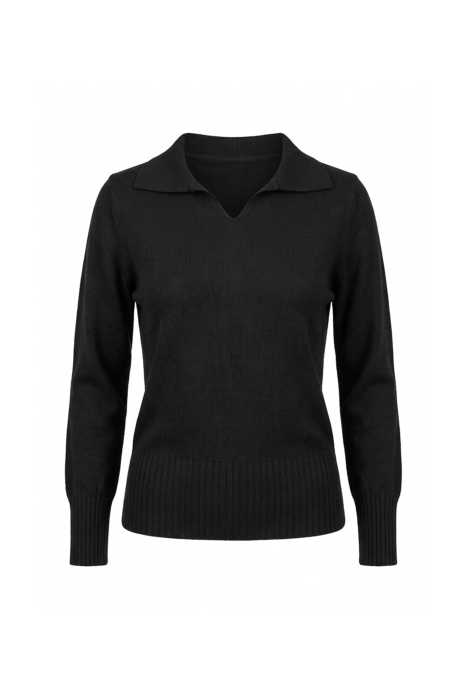 Women's Winter Knitted V Neck Polo Jumper with Long Sleeves