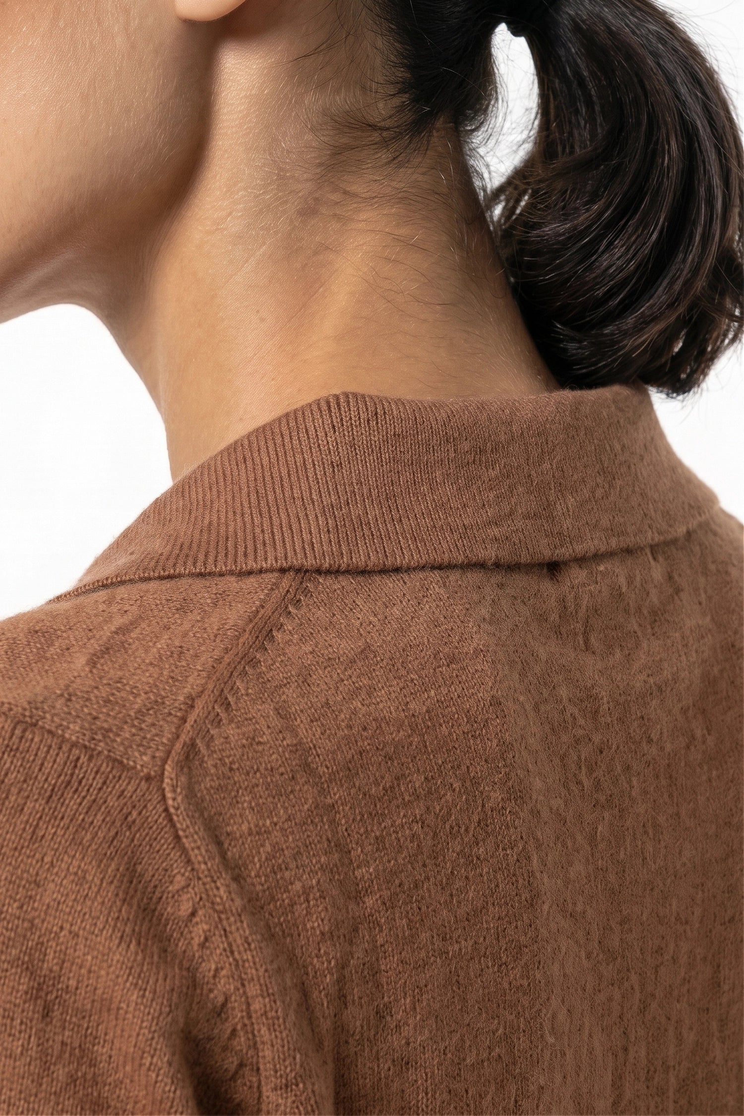 Women's Winter Knitted V Neck Polo Jumper with Long Sleeves