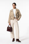 Women's Winter Stylish Short Cropped Trench Coat with Double Breasted Front