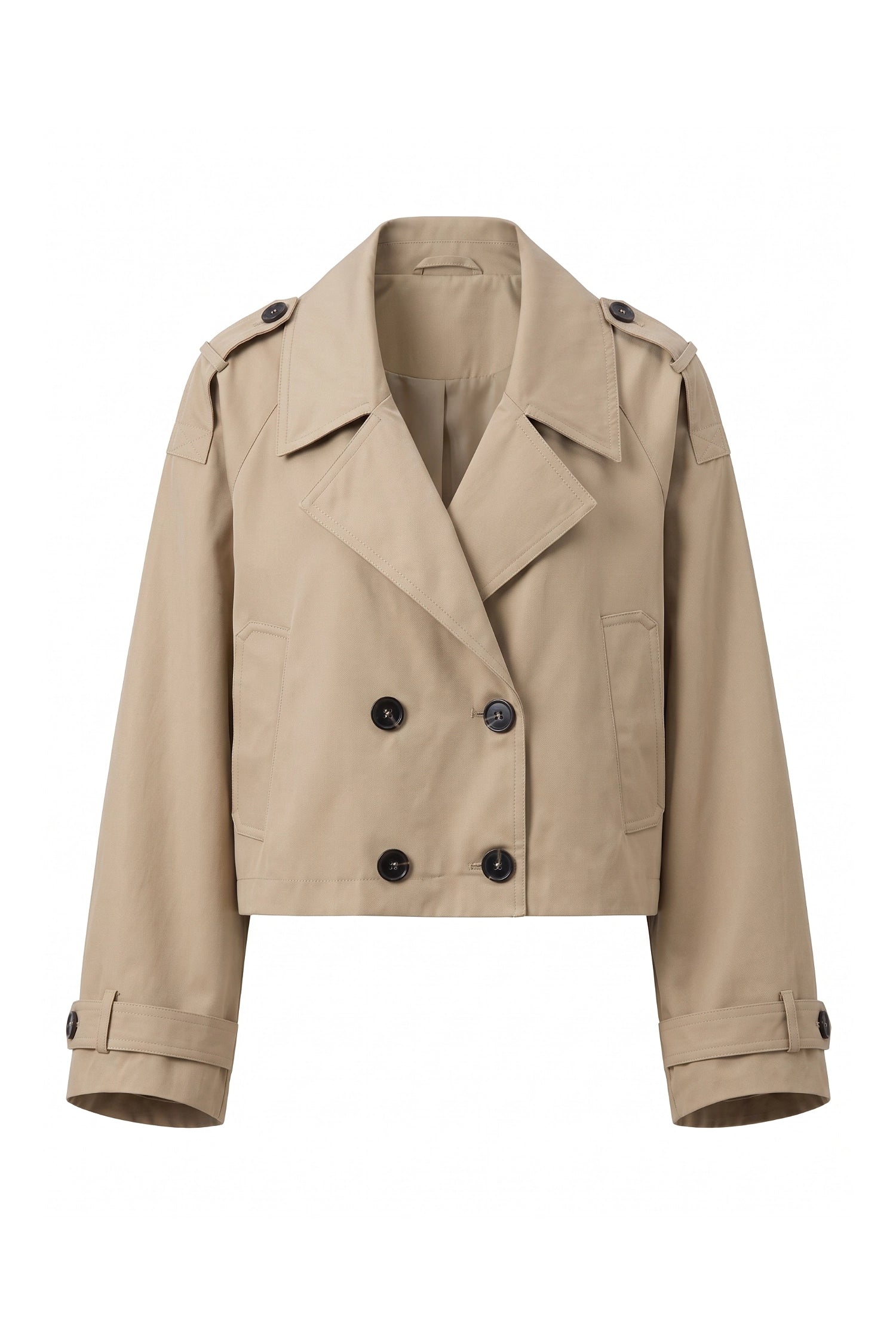 Women's Winter Stylish Short Cropped Trench Coat with Double Breasted Front