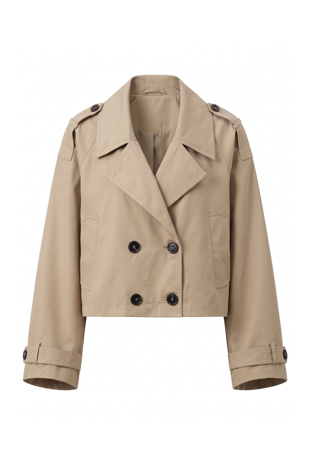 Women's Winter Stylish Short Cropped Trench Coat with Double Breasted Front