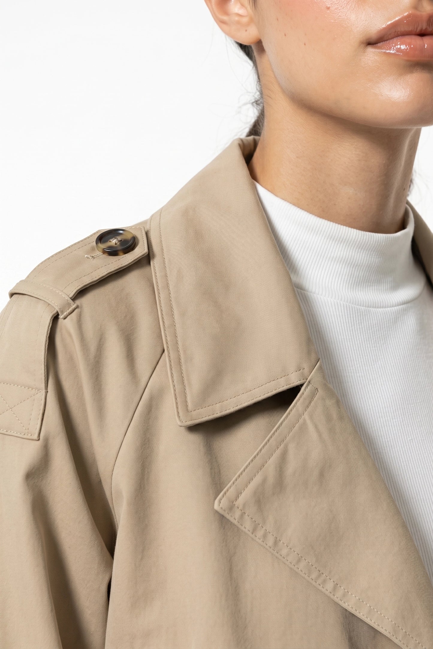 Women's Winter Stylish Short Cropped Trench Coat with Double Breasted Front
