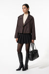 Women's Winter Stylish Short Cropped Trench Coat with Double Breasted Front