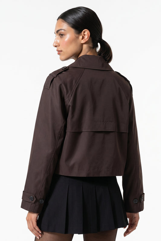 Women's Winter Stylish Short Cropped Trench Coat with Double Breasted Front