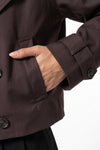 Women's Winter Stylish Short Cropped Trench Coat with Double Breasted Front
