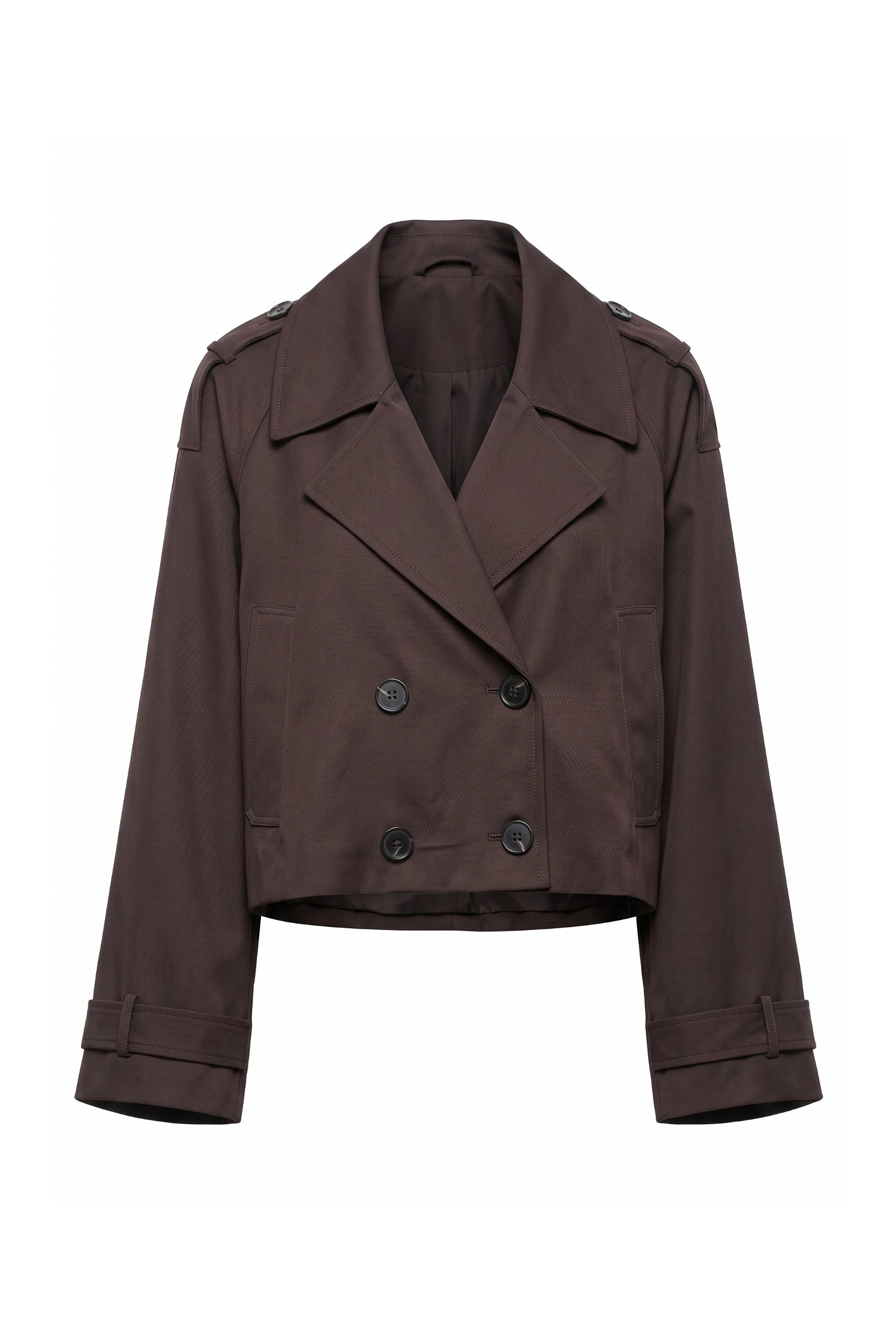 Women's Winter Stylish Short Cropped Trench Coat with Double Breasted Front
