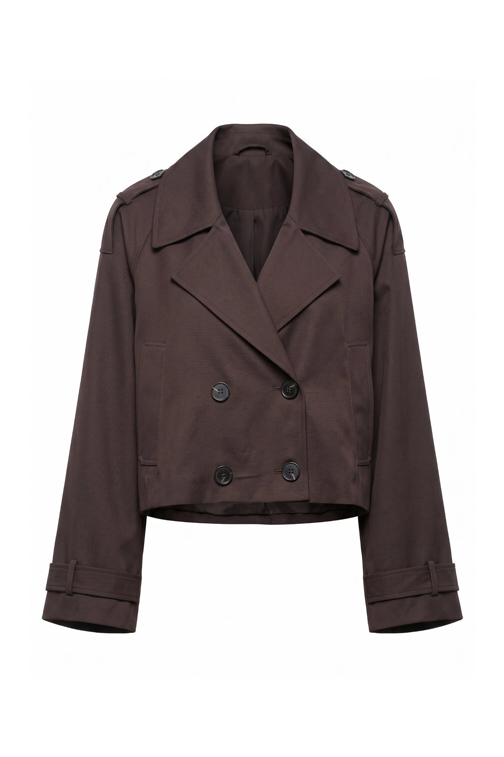 Women's Winter Stylish Short Cropped Trench Coat with Double Breasted Front