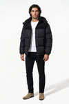 Men’s Winter Warm Hooded Puffer Jacket with Corduroy Yoke