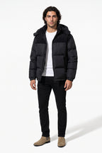 Men’s Winter Warm Hooded Puffer Jacket with Corduroy Yoke