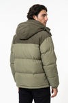Men’s Winter Warm Hooded Puffer Jacket with Corduroy Yoke