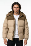 Men’s Winter Warm Hooded Puffer Jacket with Corduroy Yoke