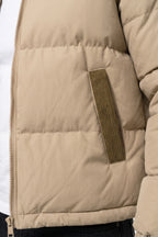 Men’s Winter Warm Hooded Puffer Jacket with Corduroy Yoke