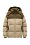 Men’s Winter Warm Hooded Puffer Jacket with Corduroy Yoke