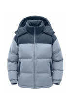 Men’s Winter Warm Hooded Puffer Jacket with Corduroy Yoke
