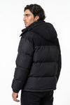 Men’s Winter Warm Hooded Puffer Jacket with Corduroy Yoke