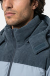 Men’s Winter Warm Hooded Puffer Jacket with Corduroy Yoke