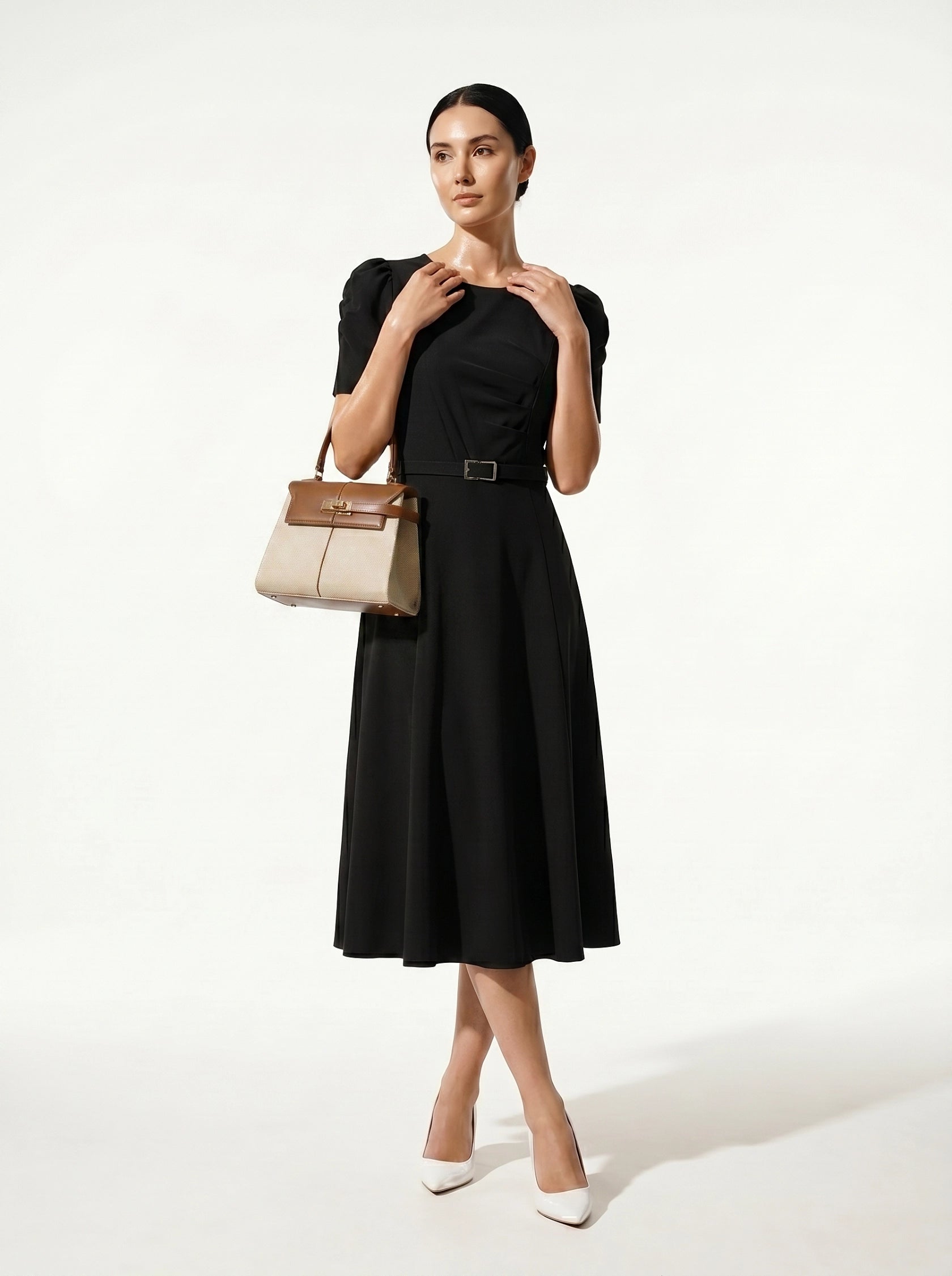 Caurelle | Elegant Summer Midi Dress with Waist Belt