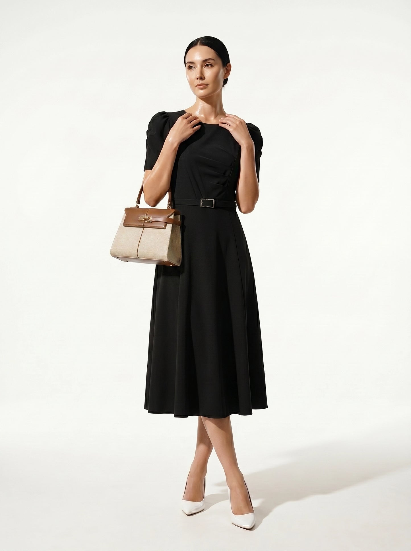 Caurelle | Elegant Summer Midi Dress with Waist Belt