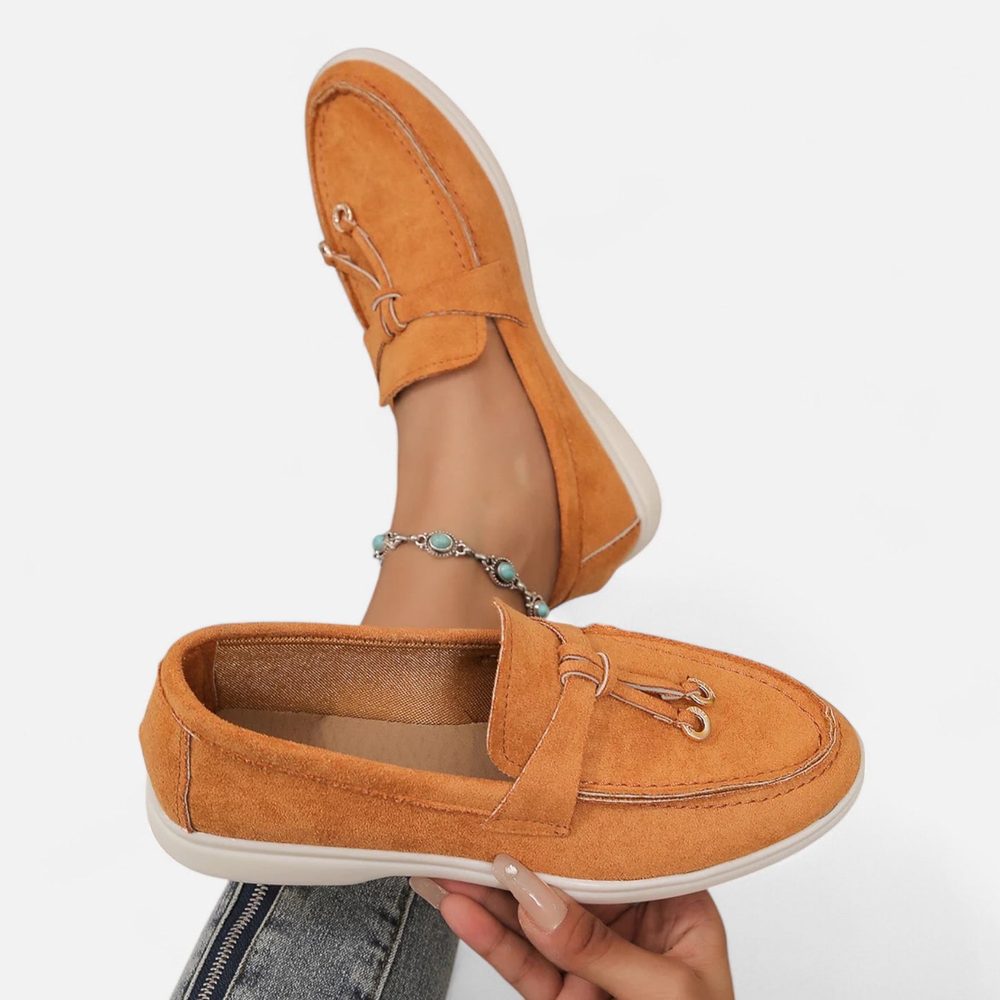 Caurelle | Women's Soft Leather Retro Slip-On Shoes – Chunky Sole Comfort