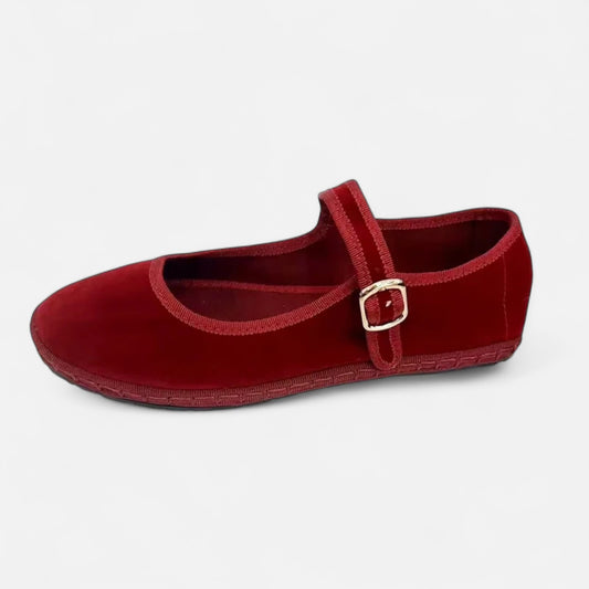 Caurelle | Hand-Stitched Red Cloth Ballet Flats – Effortless Elegance for Every Step