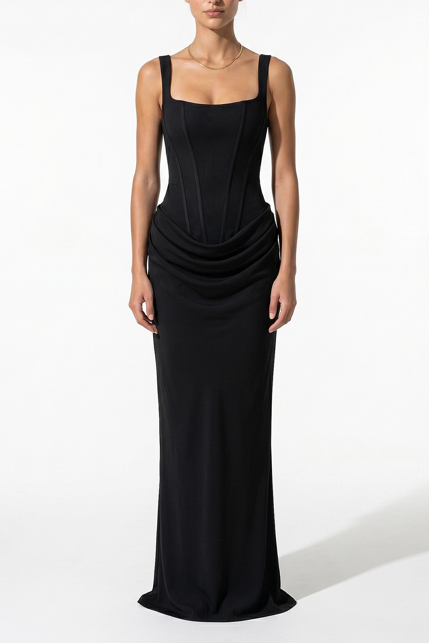 Women's Corset Maxi Dress Lace Up Back Square Neck Evening Dress