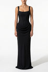 Women's Corset Maxi Dress Lace Up Back Square Neck Evening Dress