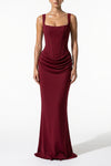 Women's Corset Maxi Dress Lace Up Back Square Neck Evening Dress