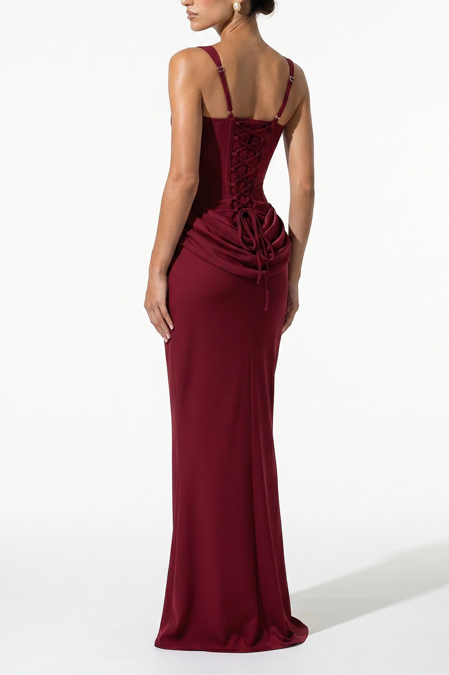 Women's Corset Maxi Dress Lace Up Back Square Neck Evening Dress