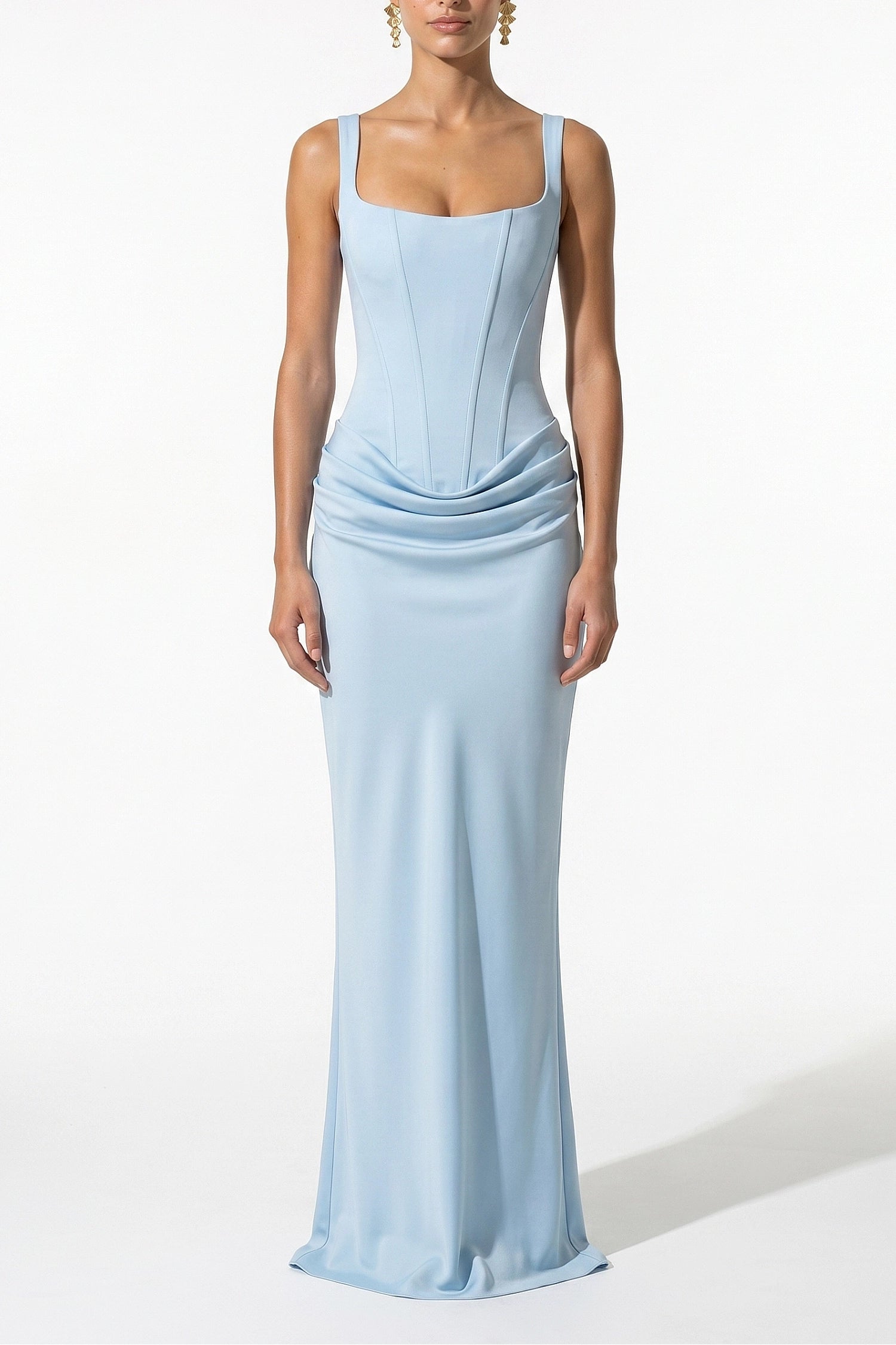 Women's Corset Maxi Dress Lace Up Back Square Neck Evening Dress