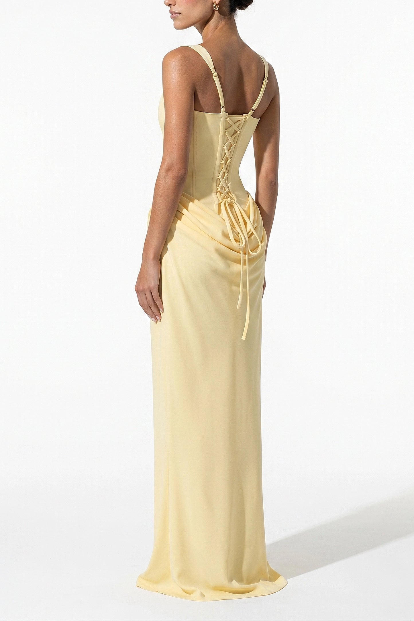 Women's Corset Maxi Dress Lace Up Back Square Neck Evening Dress