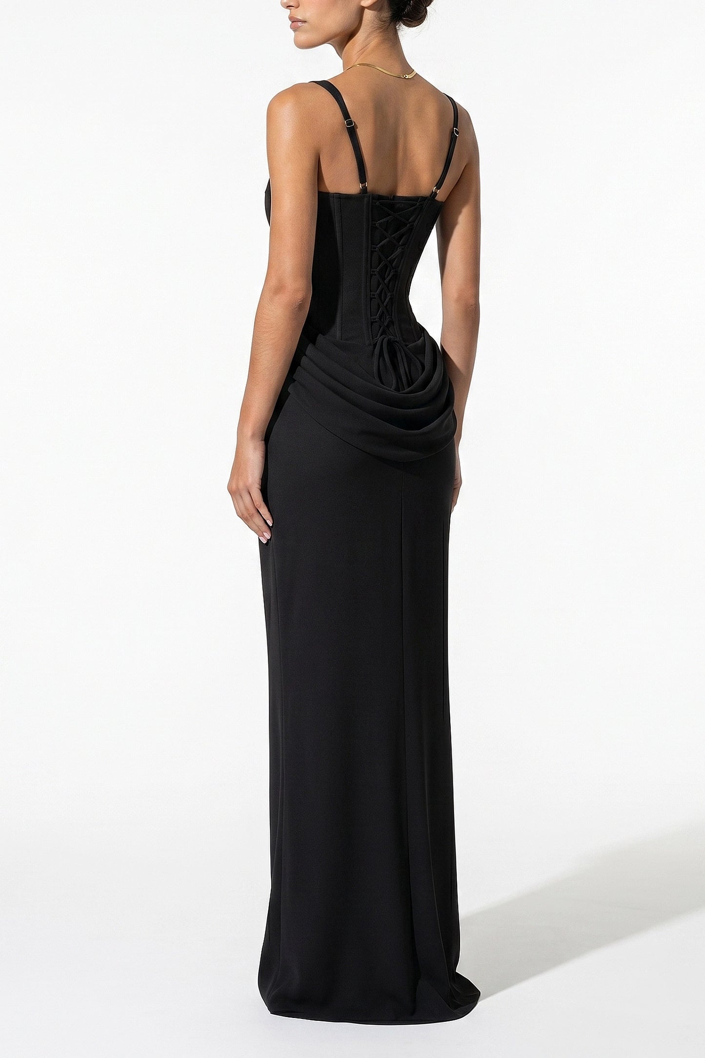 Women's Corset Maxi Dress Lace Up Back Square Neck Evening Dress