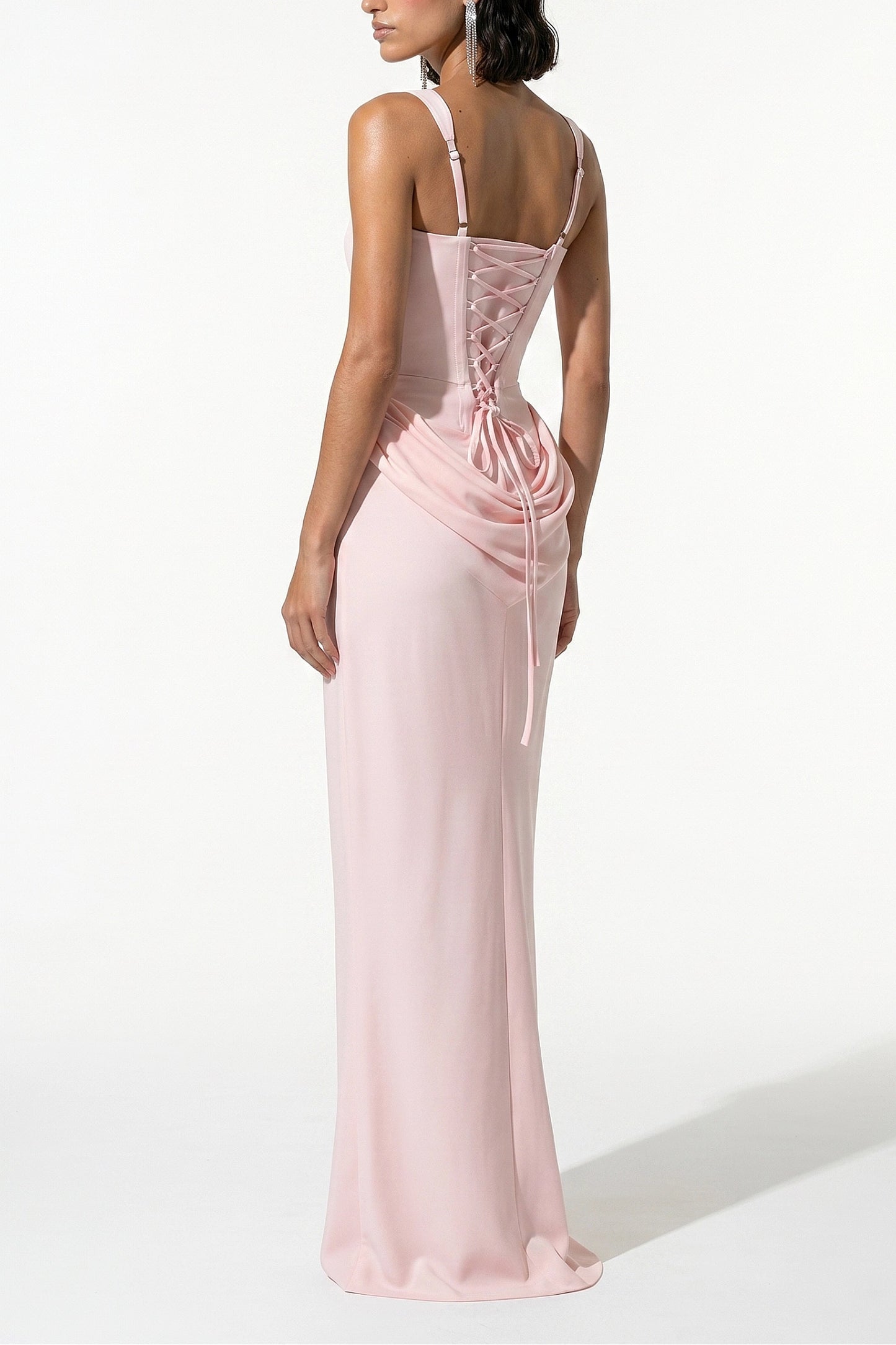 Women's Corset Maxi Dress Lace Up Back Square Neck Evening Dress