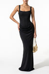 Women's Corset Maxi Dress Lace Up Back Square Neck Evening Dress