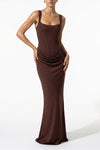 Women's Corset Maxi Dress Lace Up Back Square Neck Evening Dress