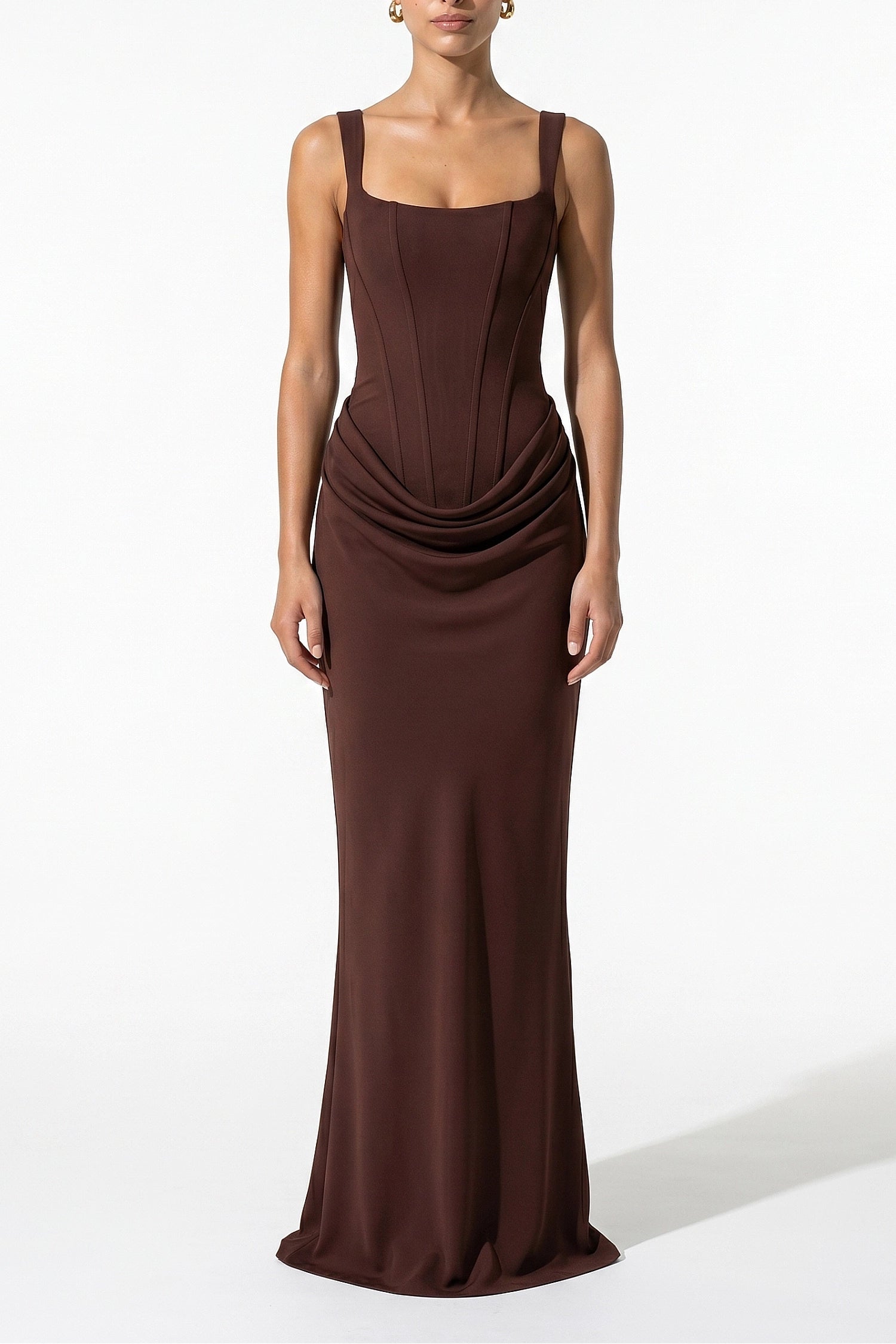 Women's Corset Maxi Dress Lace Up Back Square Neck Evening Dress