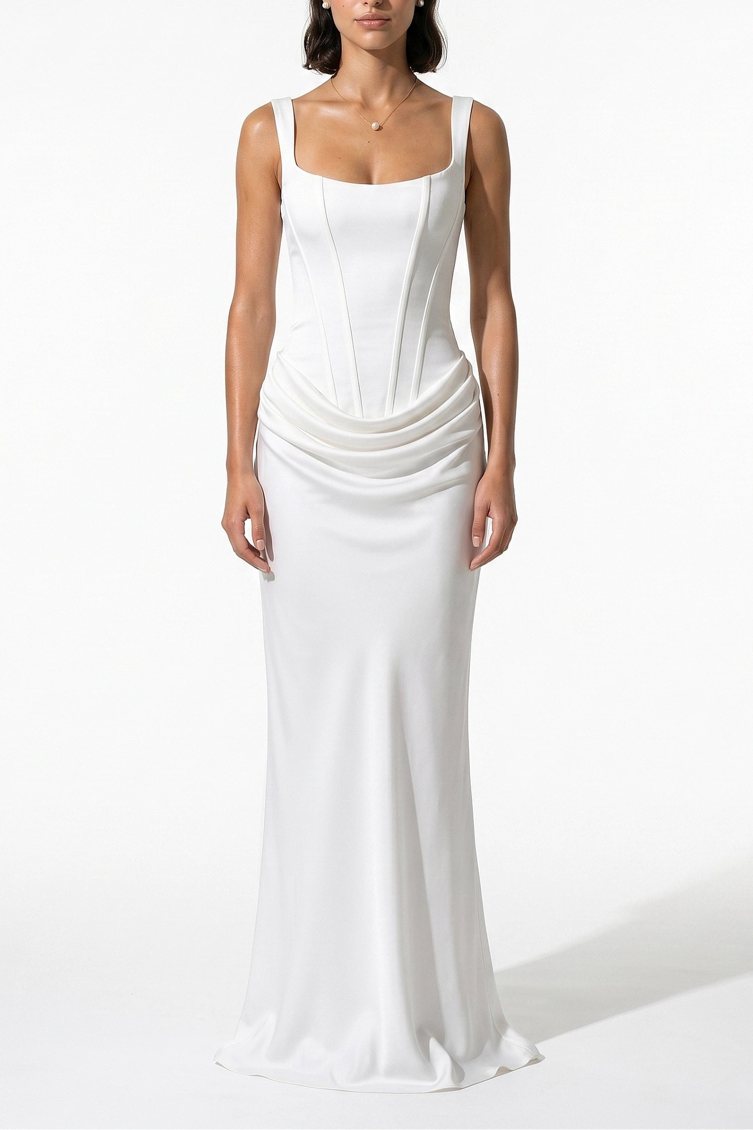 Women's Corset Maxi Dress Lace Up Back Square Neck Evening Dress